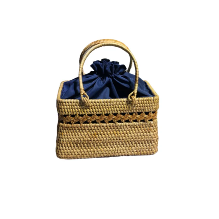 

New arrival Simplicity rattan handmade handle bag lace Trapezoid handbag food basket