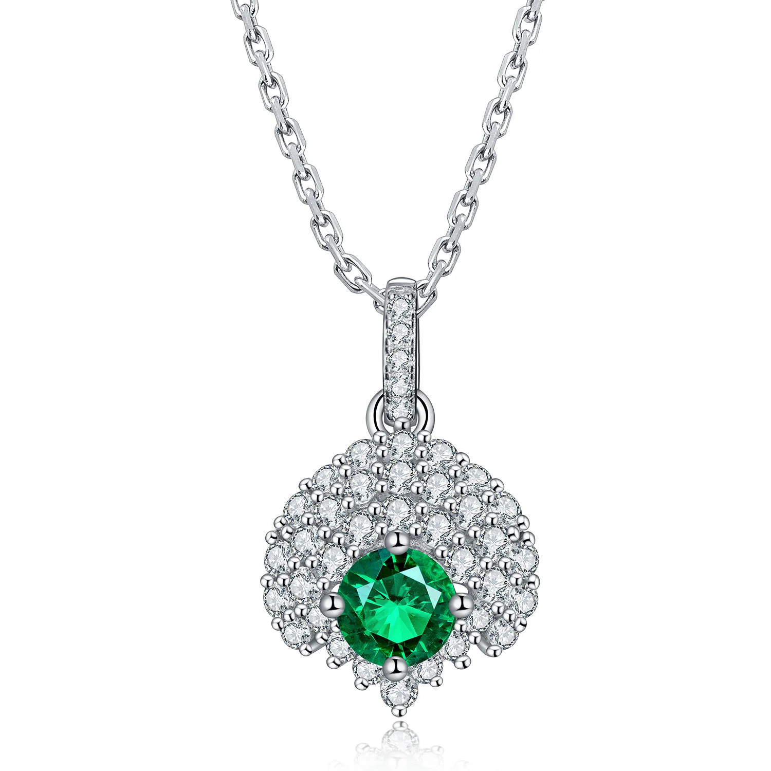 

The new design fashion 2021 Lab Created Zambia Emerald Round Shape 925 Sterling Silver Necklace, Green