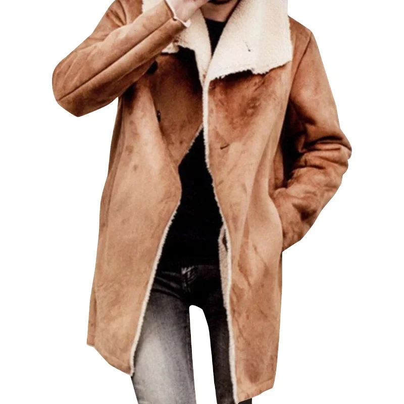 

Men's Warm Suede Coat Male Winter Solid Color Long Trench Jacket Men Wool Fleece Overcoat Outerwear