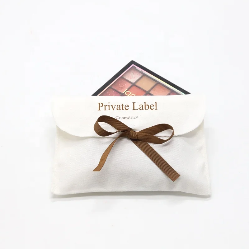 

Custom Logo Printed Small Envelope Cotton Twill Pouch Bag Fashion Cover Cotton Cosmetic Bag With Bow Knot, White, cream, black, gray, pink, green, red, blue, brown, etc