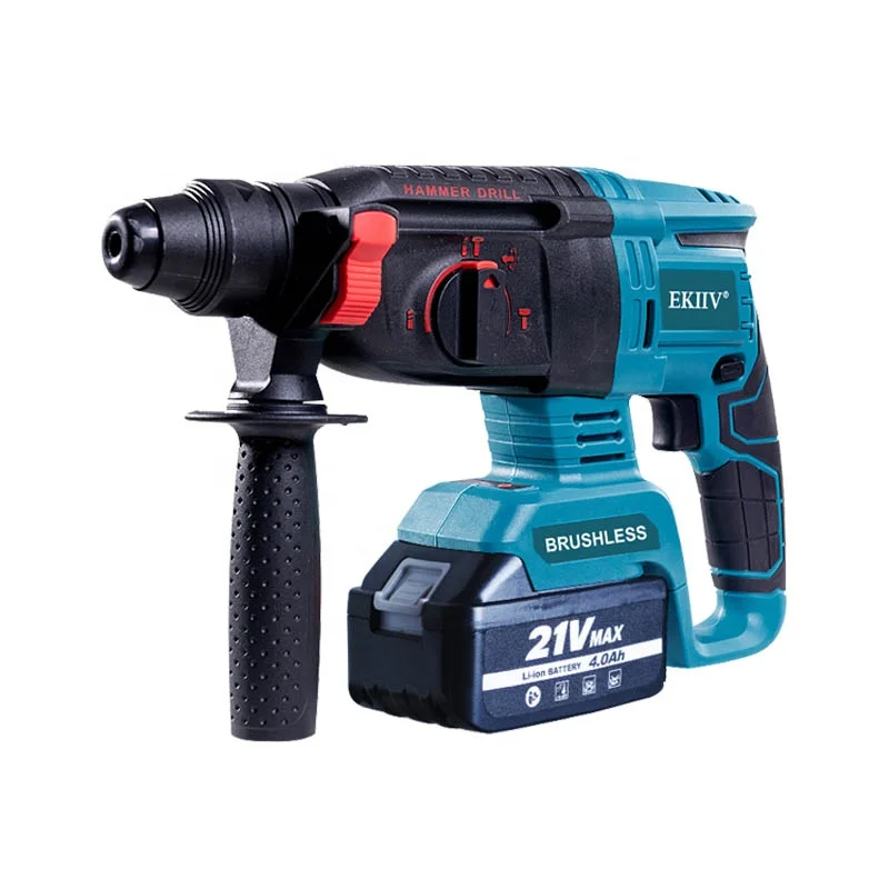 

EKIIV 21V Cheapest Rechargeable brushless cordless rotary hammer drill electric Hammer impact drill with two lithium batteries, Blue