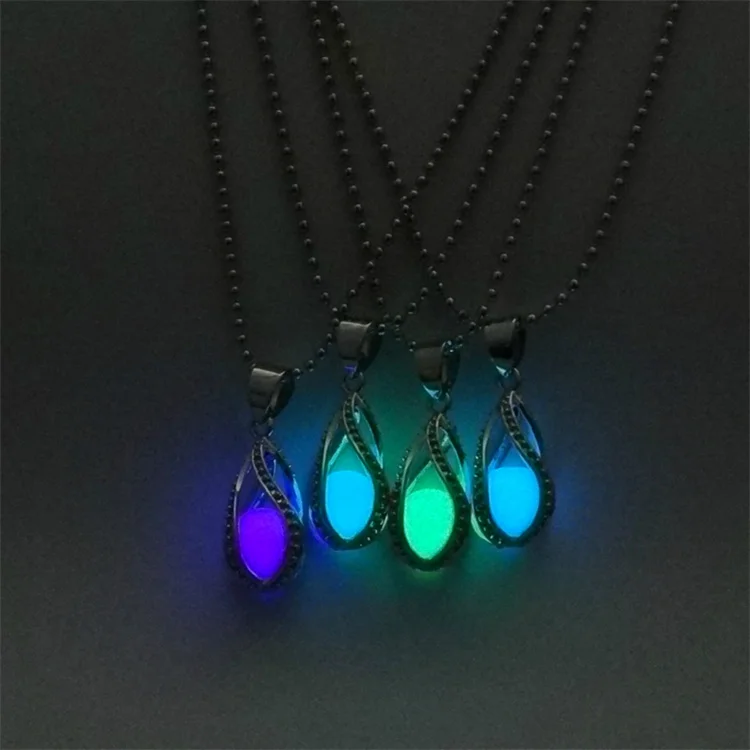 

New Link Luminous Stone Pendant Necklace Long Chain Moon Pendant Glow in Dark Hollow Women Necklace Pendants Jewelry, Sky blue/blue-green/yellow-green/purple