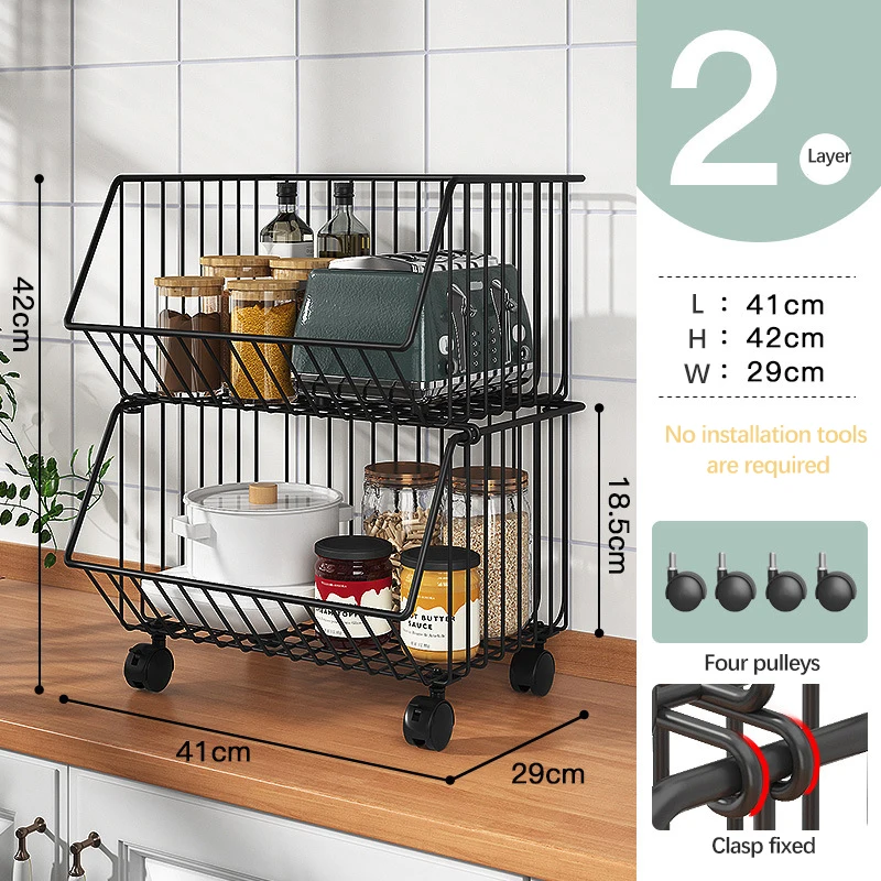 

2021 Hot Selling Tiers Baskets Organizer Kitchen Home Storage Rack Metal Rolling Trolley Cart with 4 wheels