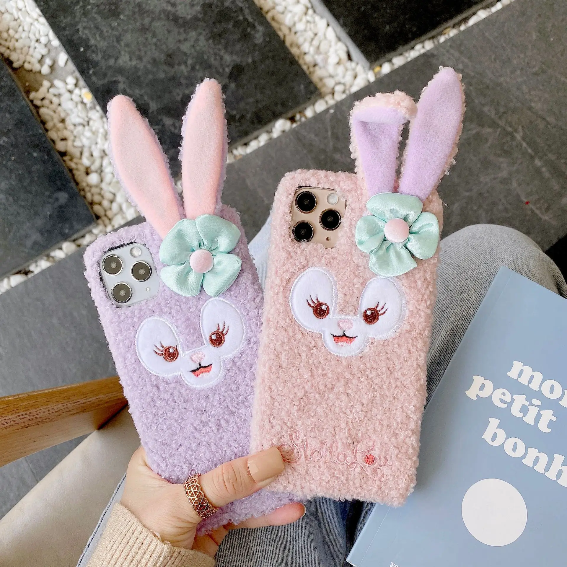 

Free Shipping Bunny Warm Plush Duffy StellaLou Case For iPhone 12 pro max 12 11 X XR Furry Back Cover Winter, Colorful