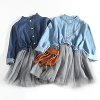 

Fashion princess costume denim stitching mesh ball dress baby girl dress
