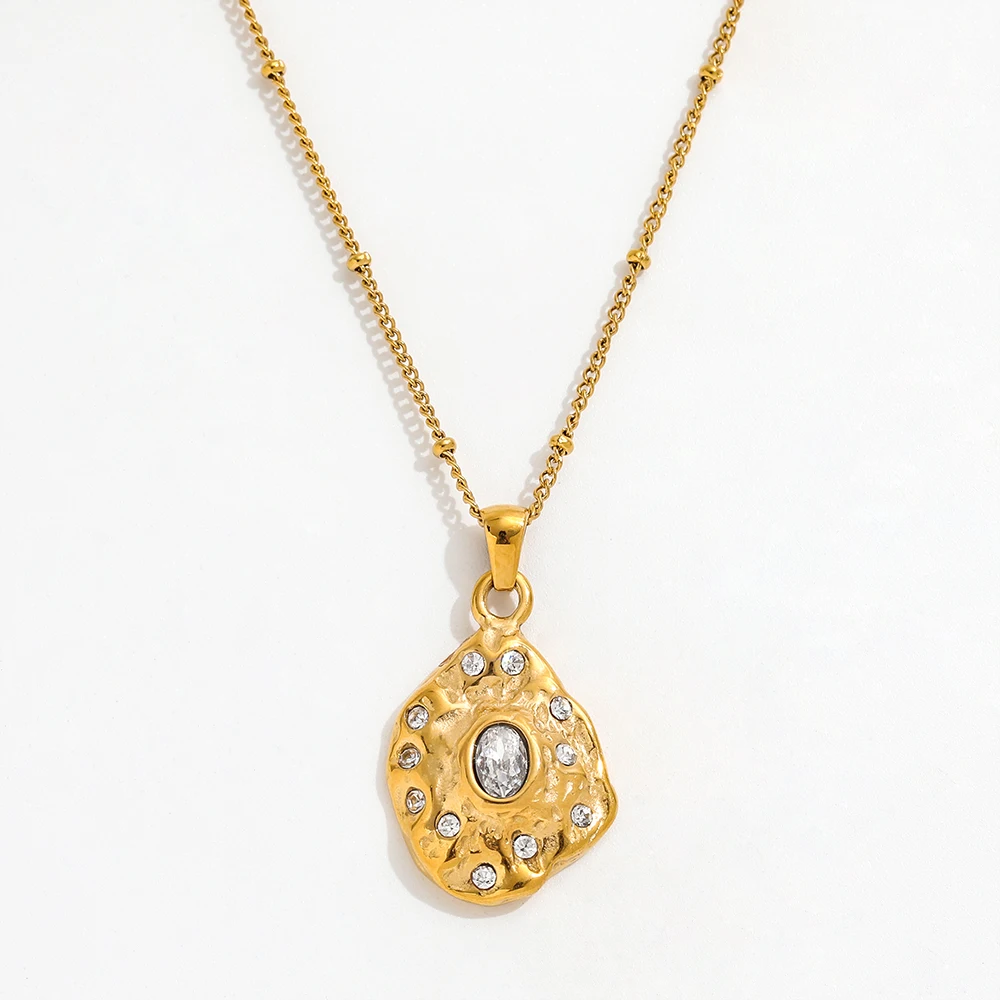

Joolim 18K Gold Plated Jewelry Dainty Zirconia Pave Irregular Pendant Bead Chain Necklace Stainless Steel Jewelry