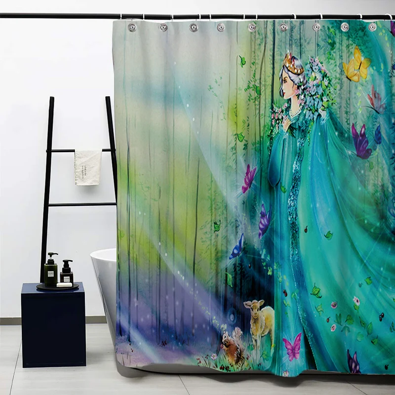 

Hot Sale Colorful Butterfly Girl Digital Printed Custom Shower Curtain Waterproof