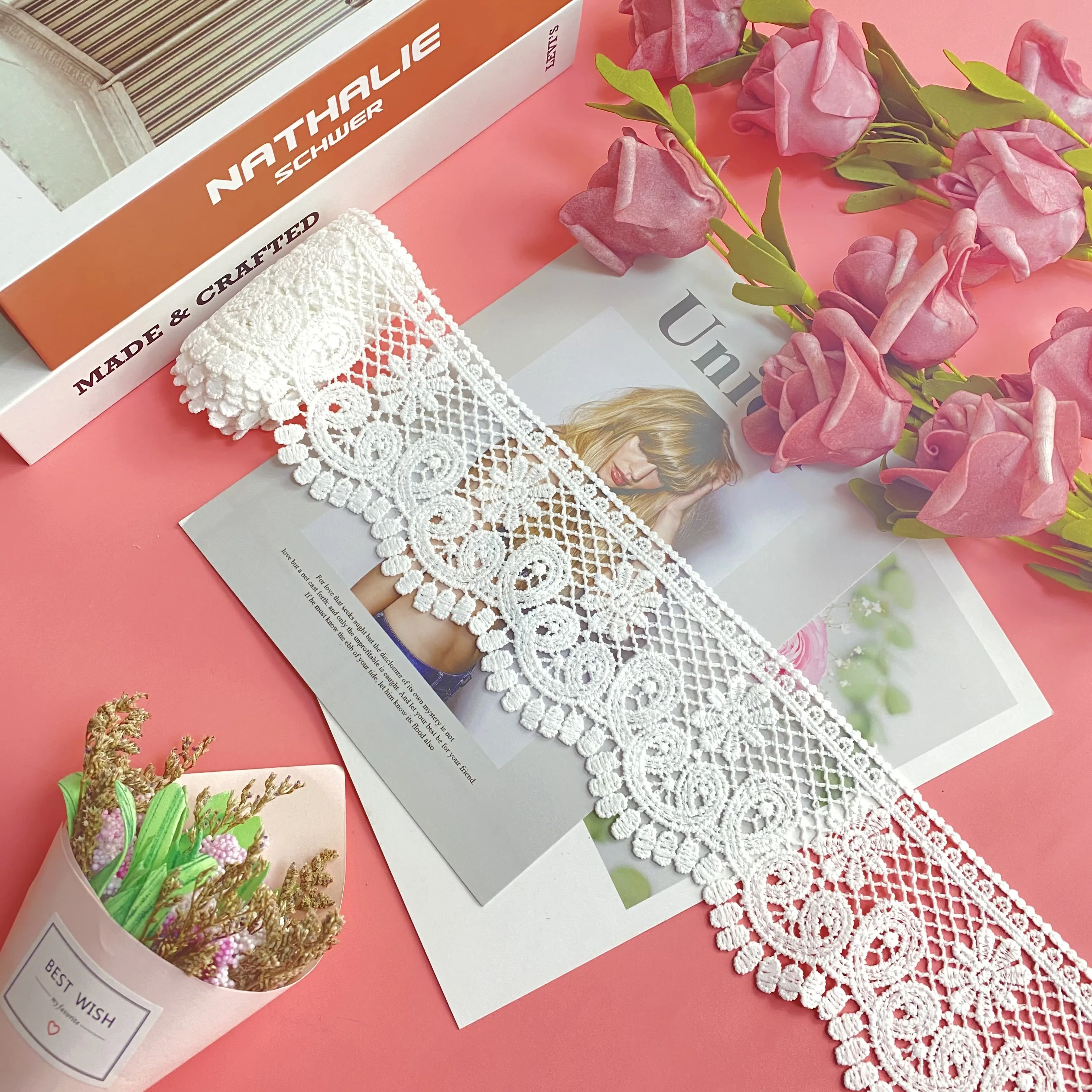 

New clothing accessories 8CM white milk polyester water soluble embroidery lace