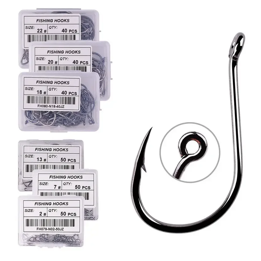 

50pcs 20pcs Box Size 2-22# Circle Carp Fishing Hook Ring Eye Fishhooks Fishing Hooks Single Jig Fish Hook