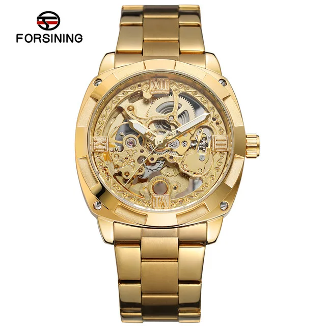 

Forsining 2019 Fashion Retro Men's Automatic Mechanical Watch Top Brand Luxury Full Golden Design Luminous Hands Skeleton Clock, 7 colors