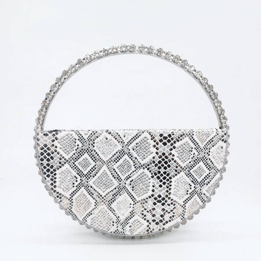 

Colour Diamond Circular Evening Bag Dinner Clutch Purse Ladies Half Moon Handbag Round Handle Rhinestone 2020 New Fashion Women