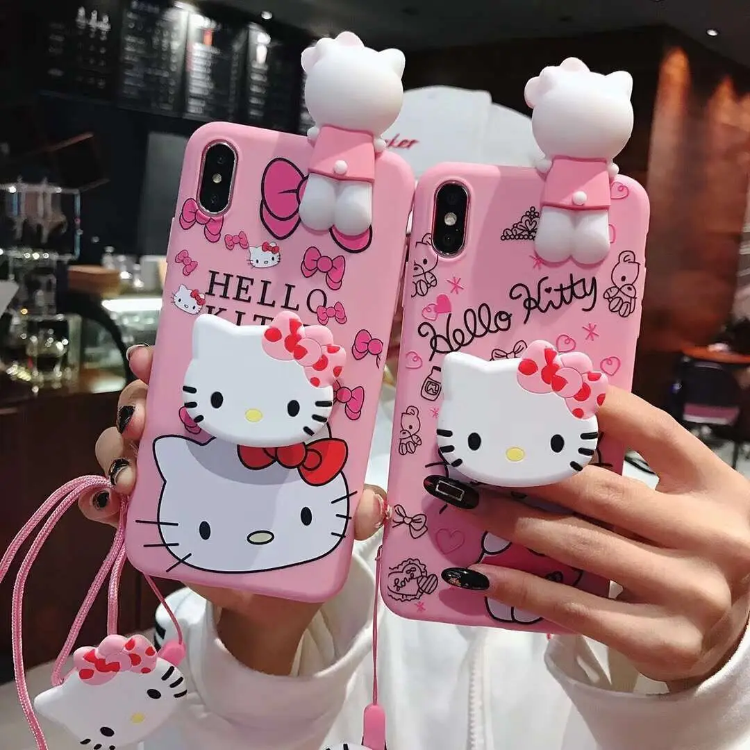 

hellokitty hello kitty lanyard Doll grip golder + Case For iphone 12 Mini 12promax 11 XS X silicone Cover, Colorful