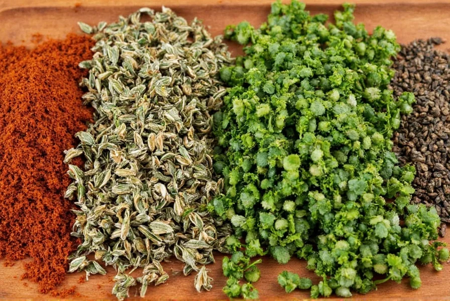 Spice rack with various dried herbs