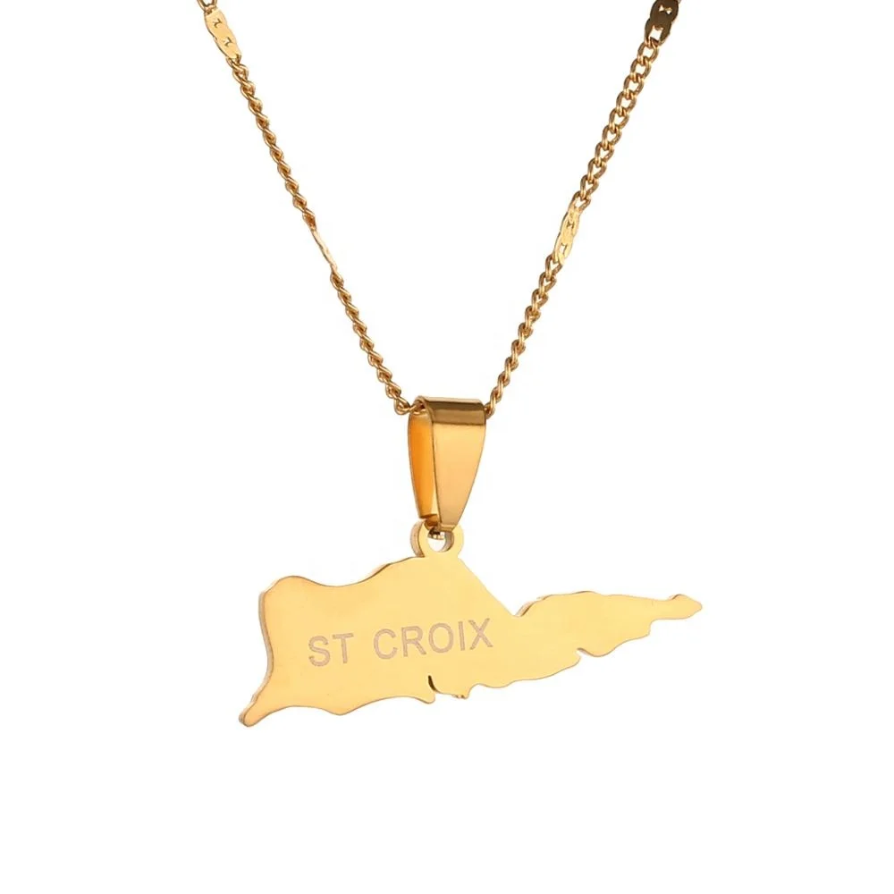 

Stainless Steel Map of ST. Croix Pendants Necklace Saint Croix Maps Chain Jewelry
