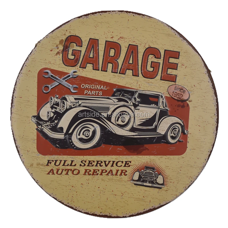 Tin Sign Garage Car sales Gas Stations Vintage 