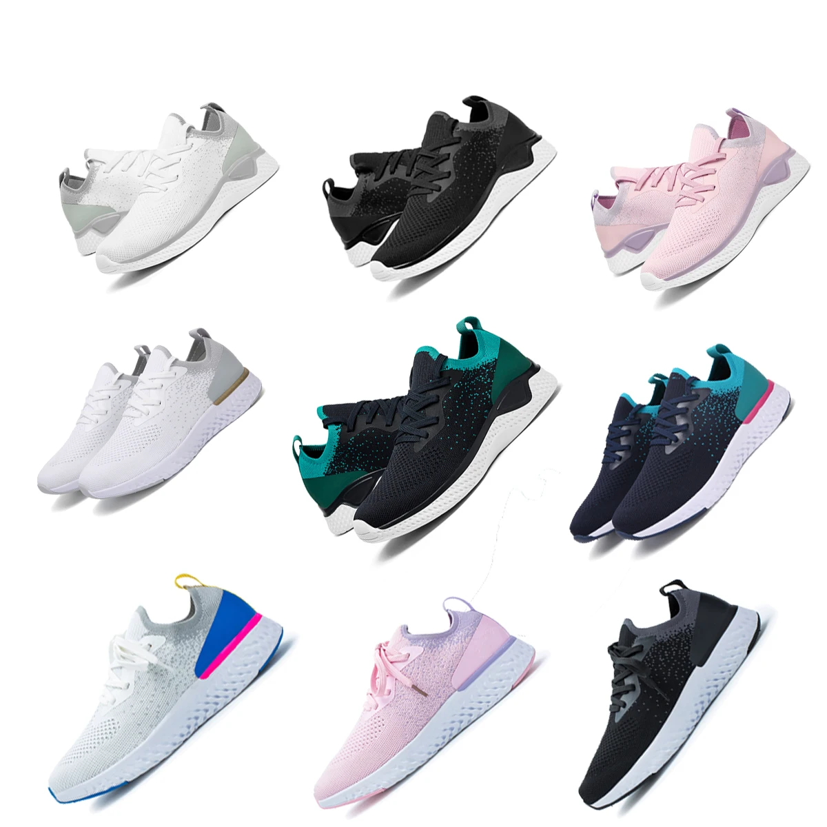 

China Factory Wholesale 2020 Newest Breathable Knit Air Sole Women's Fashion Sneakers Top Quality Casual Sports Running Shoes, White