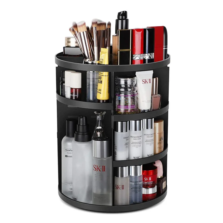 

360 Degree Rotation Makeup Organizer 7 Layers Adjustable Multi-Function Cosmetic Storage Box Fits Toner Creams Makeup Brushes, Black, custom color