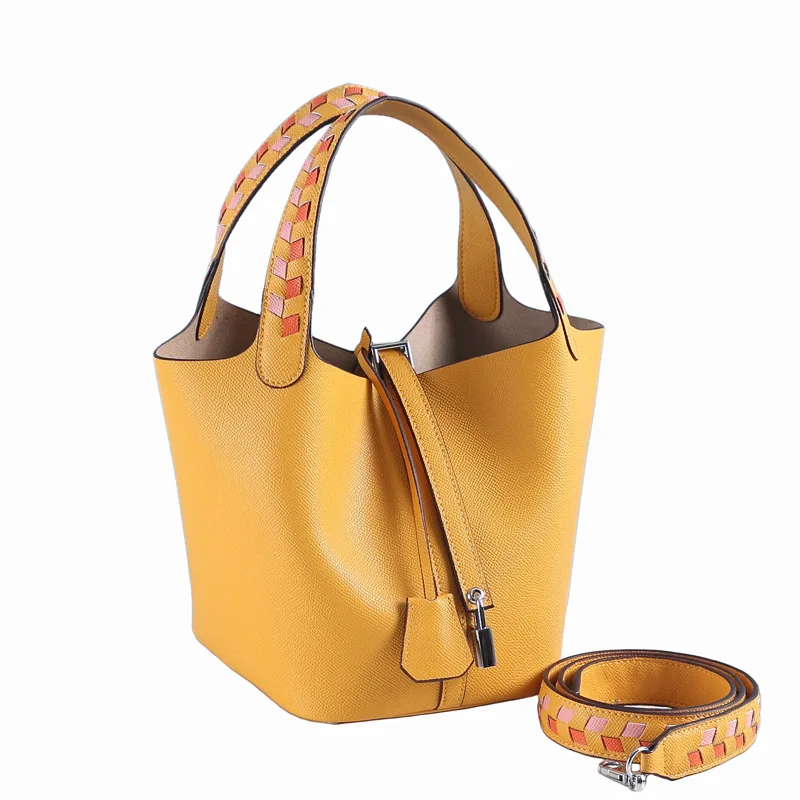 

New Hand-held Woven Vegetable Basket Bag New Leather Pattern Bucket Bag, Any color is avaliable