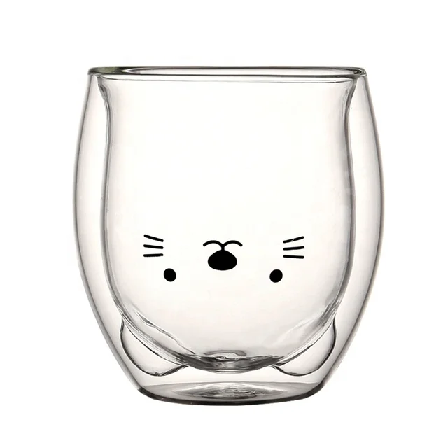 

250ML Creative INS Coffee Mug Double Wall Milk Cup Cute Glass Kawaii Juice Vaso Gato Oso Taza Doble Cristal Valentine's Day Gift