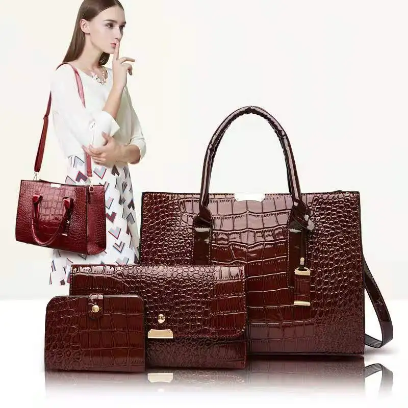 

Luxury women's bag patent leather bright face retro mother and son three piece set crocodile single shoulder diagonal handbag