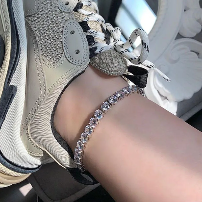 

Hot Sale Rhinestone Crystal Anklet Simple Tennis Chain Diamond Ankle Bracelet Jewelry, Gold silver