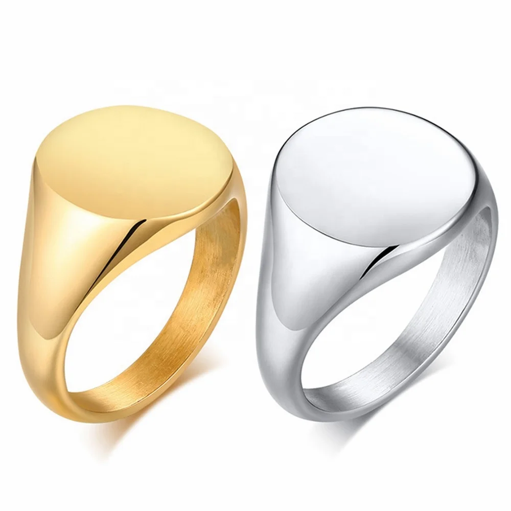 

Round Shaped Stainless Steel Women Ring High Polished Fashion Blank Signet Ring Gold Plated