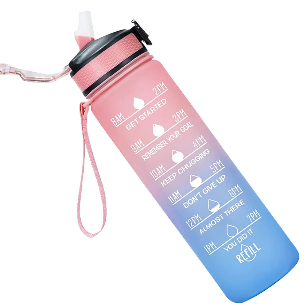 

2022 32oz 1l 1000ml Motivational BPA FREE tritan gym Plastic sport Leakproof 1litre inspirational water bottle with Time Marker, Customized color