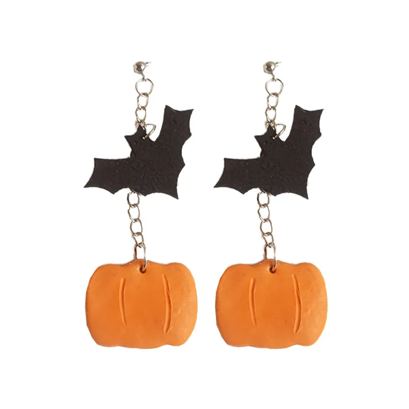 

Creative Polymer Clay Halloween Earrings for Women Handmade Ghost Bat Pumpkin Moon All Hallows' Day Jewelry Gifts Wholesale, Picture shows