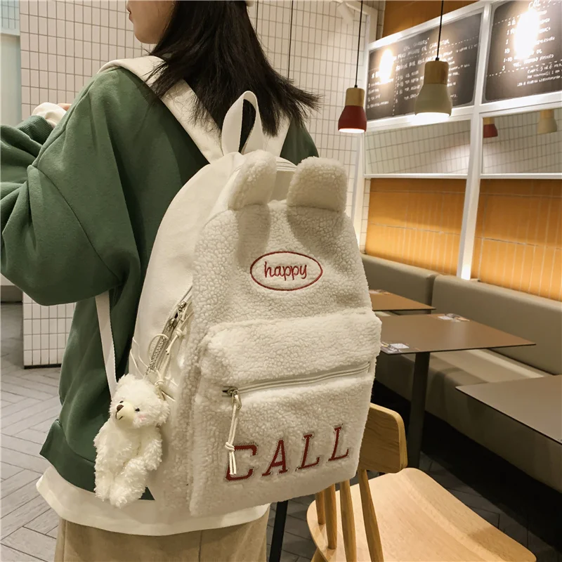 

Wholesale women velour backpack school bags girl cute schoolbag