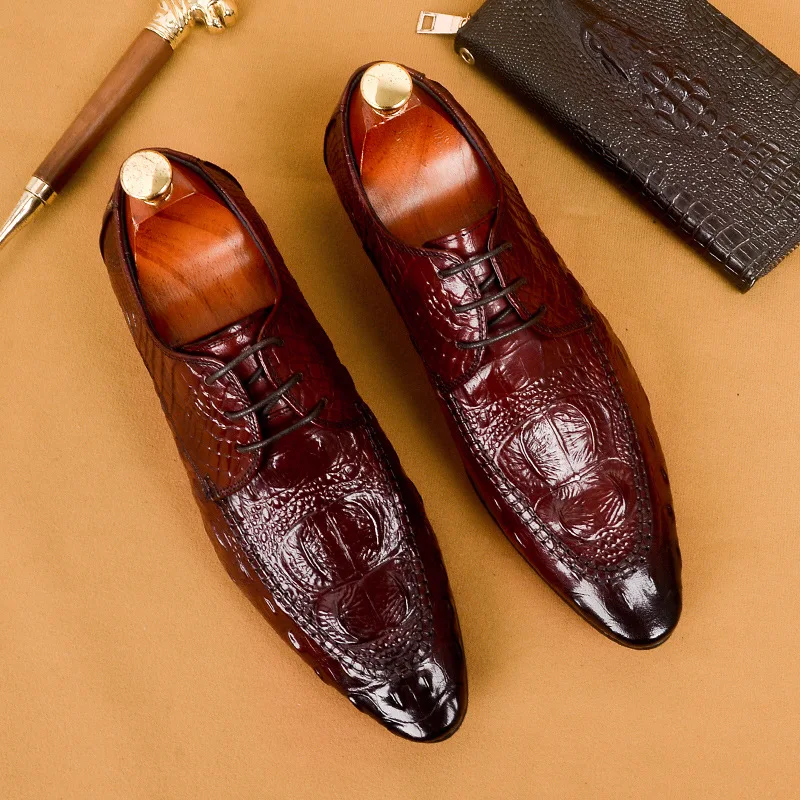 

Fashion Leather Shoes Men Dress Pointed Oxfords Shoes For Men Lace Up Luxury Men Formal Shoes