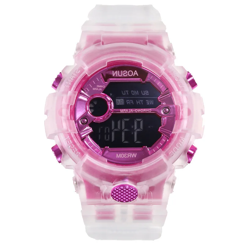 

Waterproof Sport Watch student Women Digital Electronic Clocks Wristwatch Transparent Jelly Multi-Functional Digital Watch, 5 colors