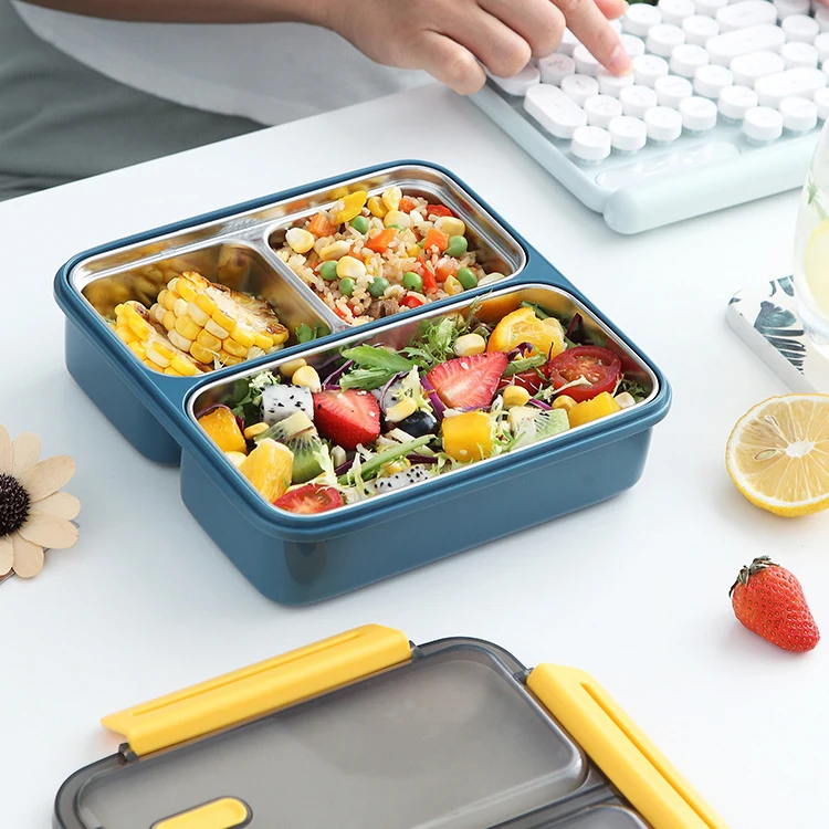 

Bento Lunch Box Big Size Stainless Steel For Adults And Kids Storage Boxes Lunchbox With 3 Compartments Food Container, Customized color