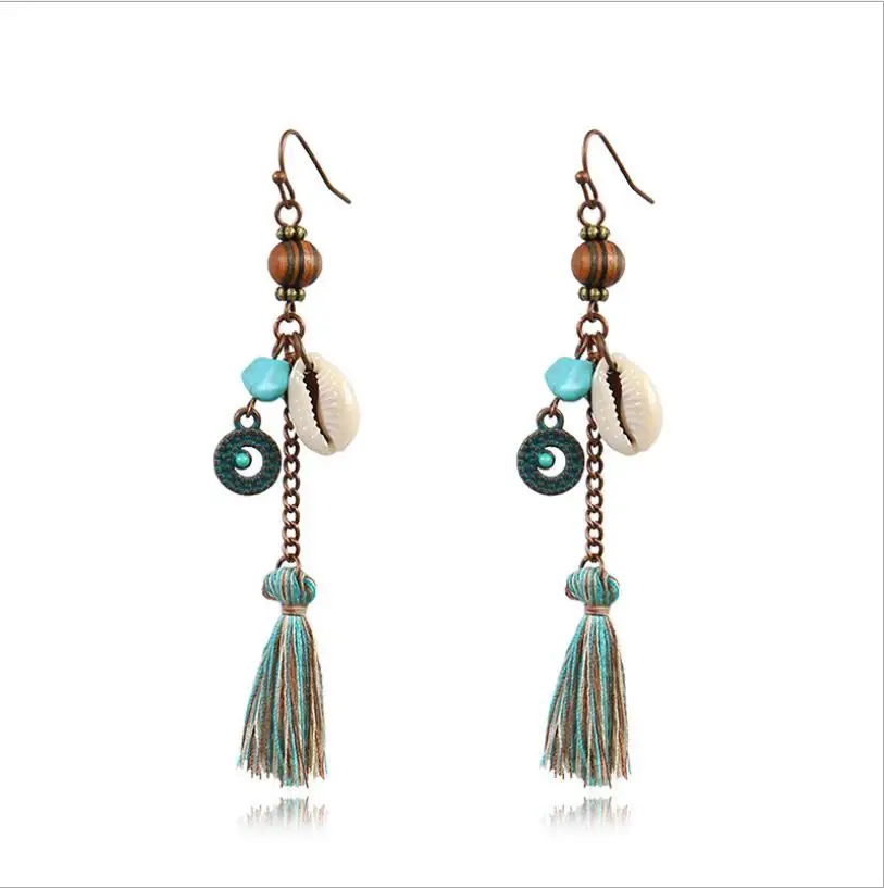 

Fashion Alloy Vintage Drop Earrings For Women Round Bohemia Boho Tassel Dangle Jewelry