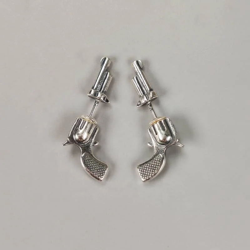 

Fashion design Jewelry Sterling Silver Earrings Revolver gun pistol shoot cowboy Hiphop Party 925 Silver Gold Plated Earrings, White gold (rose gold, yellow are avaliable)