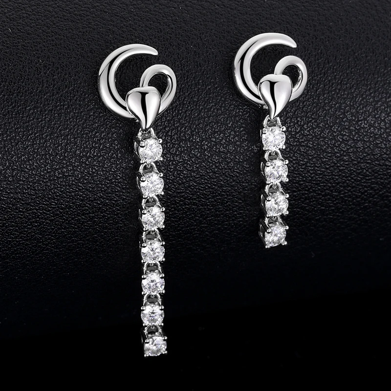 Trendy Fashion Fine Jewelry 925 Sterling Silver VVS Moissanite Diamond Cluster Tennis Chain Long Drop Earrings For Women Girls