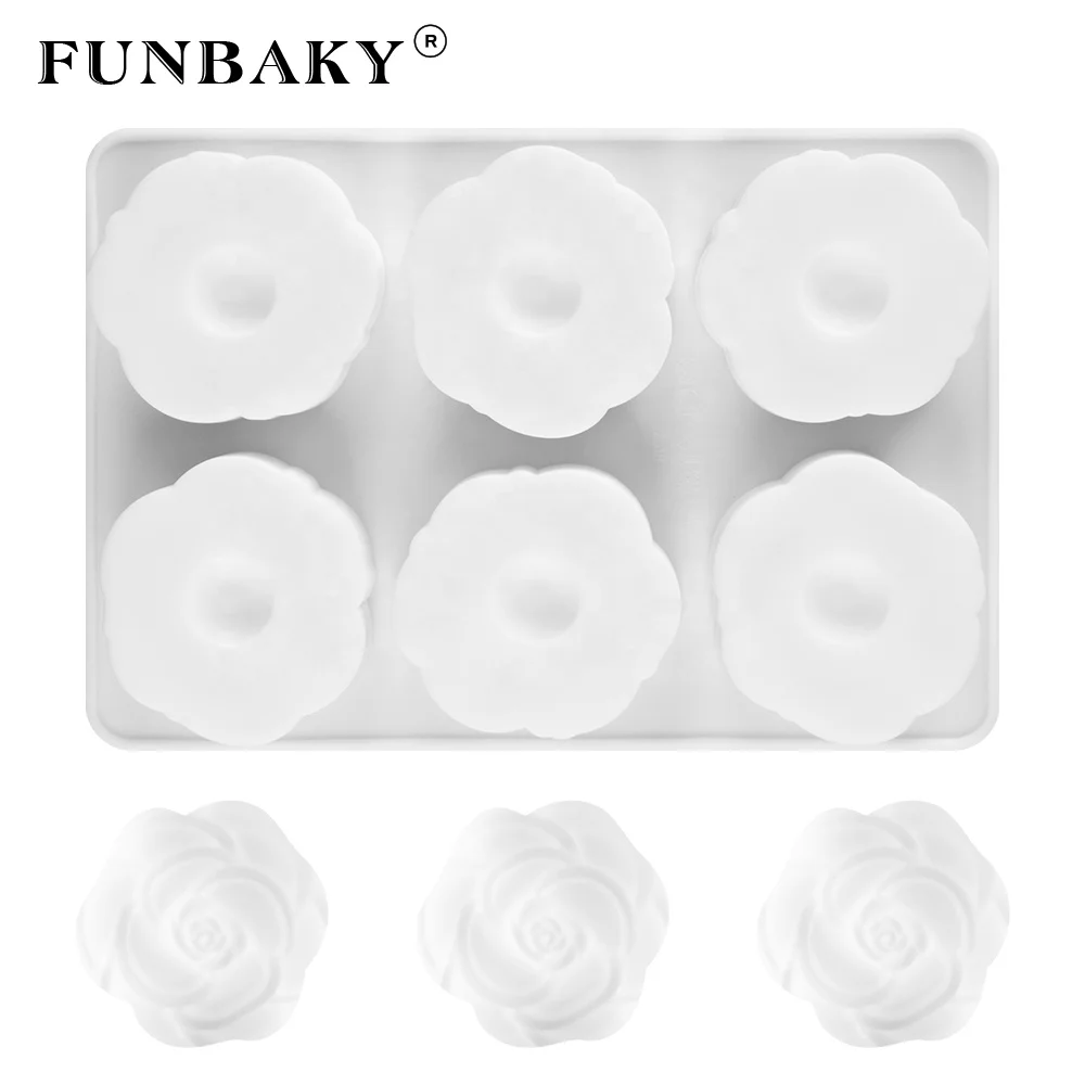 

FUNBAKY Eco - friendly 6 cavity cake 3D unique rose shape flower soap silicone mold handcraft candle making tools, Customized color