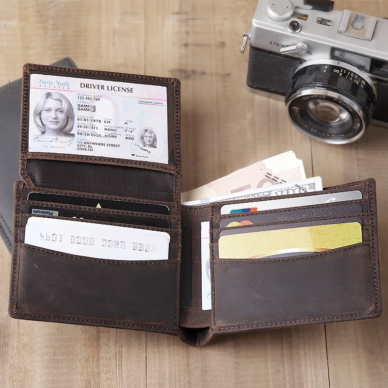 

RFID Blocking Gents Real Leather Wallet Custom Minimalist Slim Bifold Men's Genuine Leather Wallet, Black or customized color