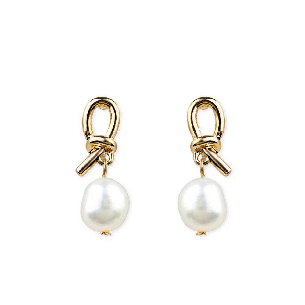 

Trendy Real Gold Plated Statement Pearl Asymmetry Earrings Natural Freshwater Baroque Pearl Drop Earring