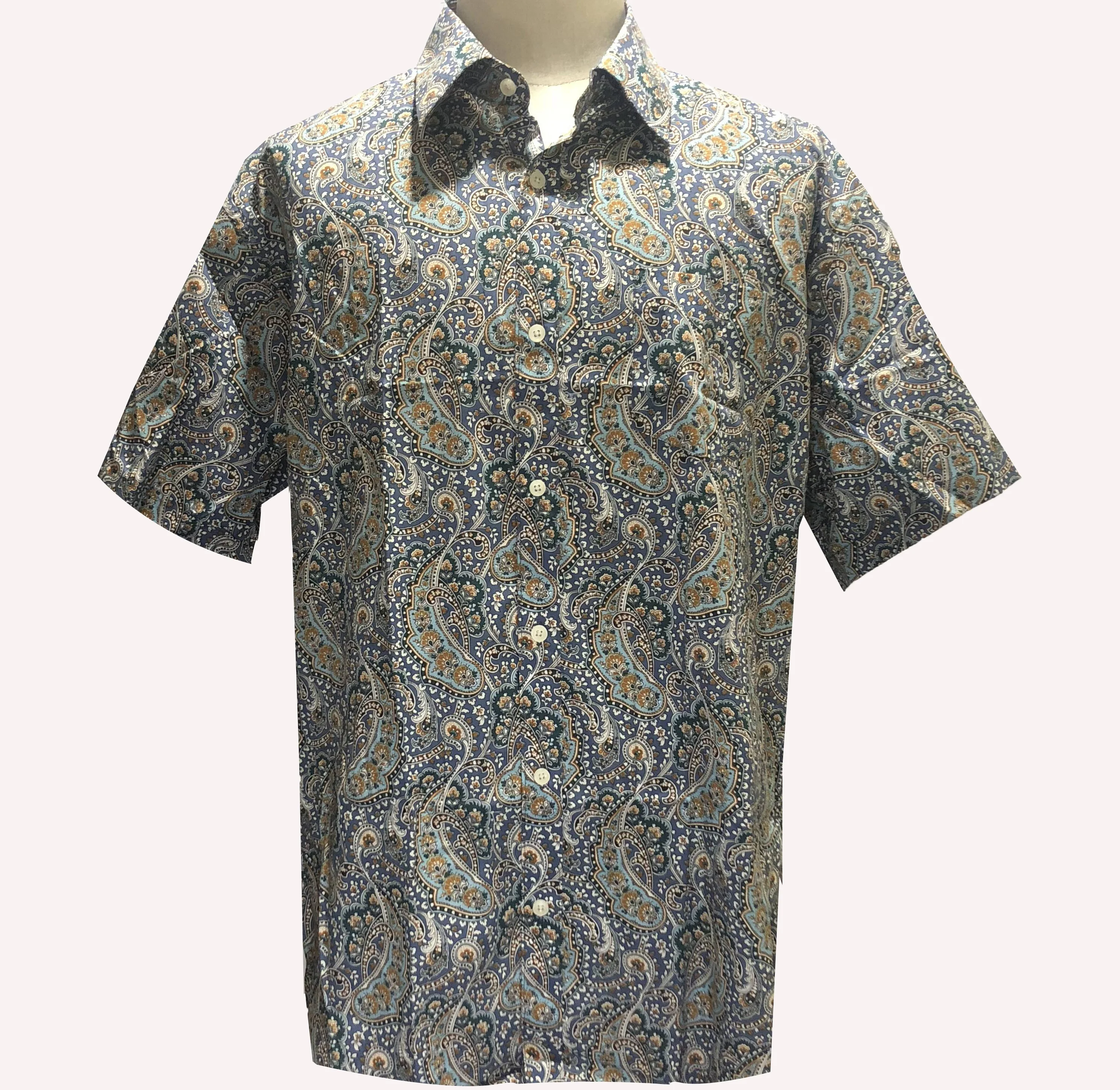 

New design printed cotton big size short sleeve button up mens shirt, Colors