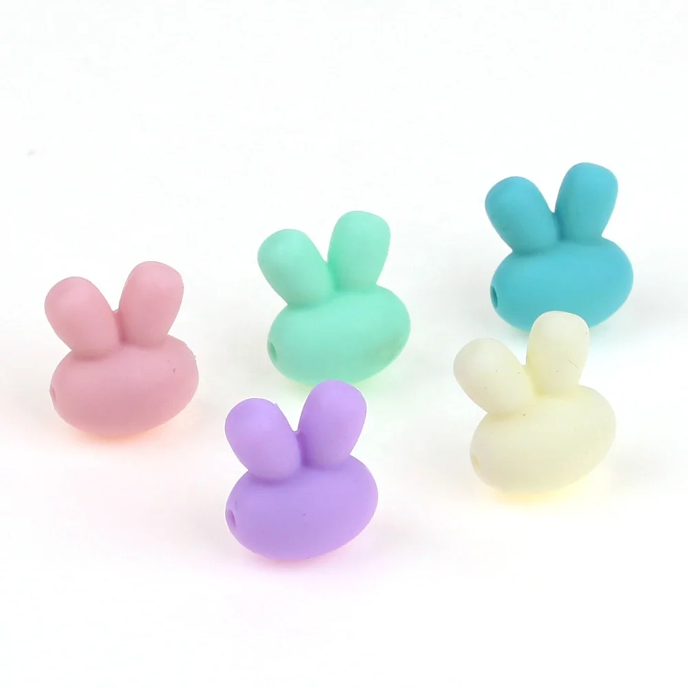 

Food Grade Rabbit Cartoon Bunny Baby Teething Beads Food Grade Silicone Beads Baby, Pink , blue , grey ,mint