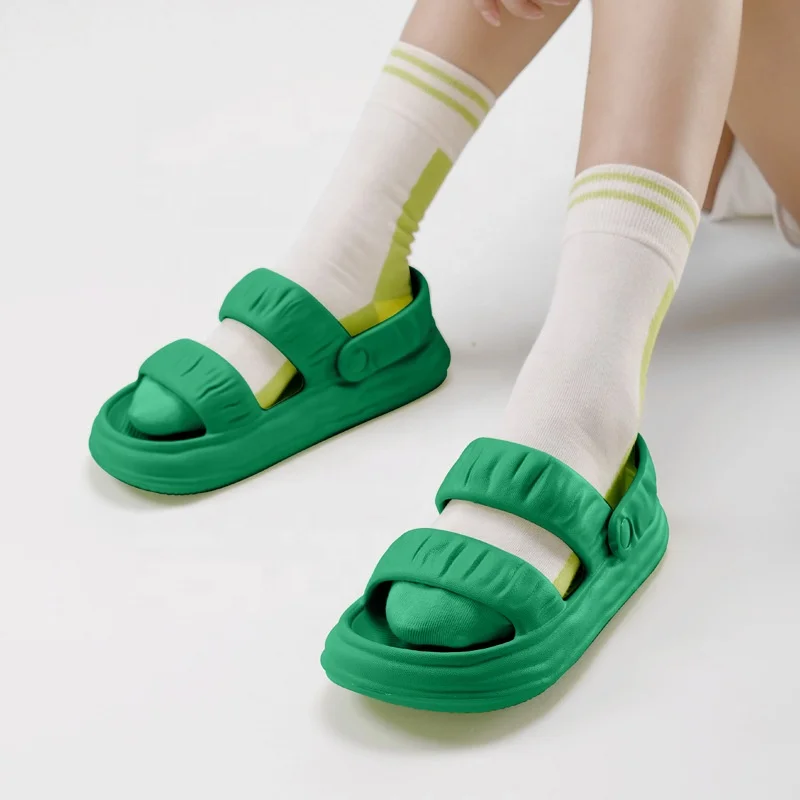 

2022 Ladies Summer Custom Beach Slipper Solid Colors Wholesale Women Sandals EVA Light Weighted Slides Slipper For Women, Green, pink, yellow, beige, black, white