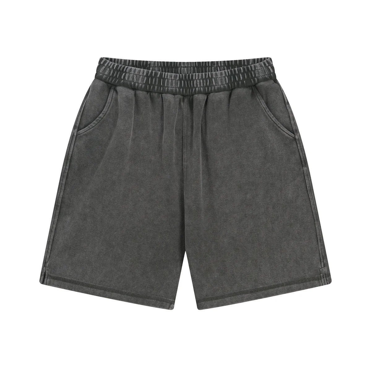 Men's Retro Mid-Length Shorts High Street Trendy 400g Batik Washed Vintage Pique Cotton Solid Pattern Elastic Waist Casual Style