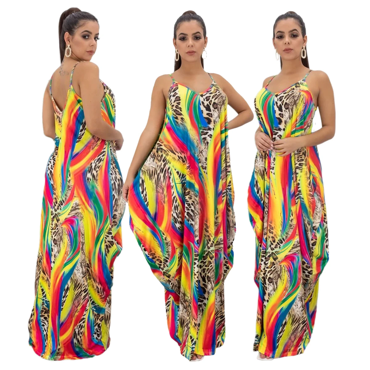 

Ladies women 2021 loose summer dress long maxi with sleeves