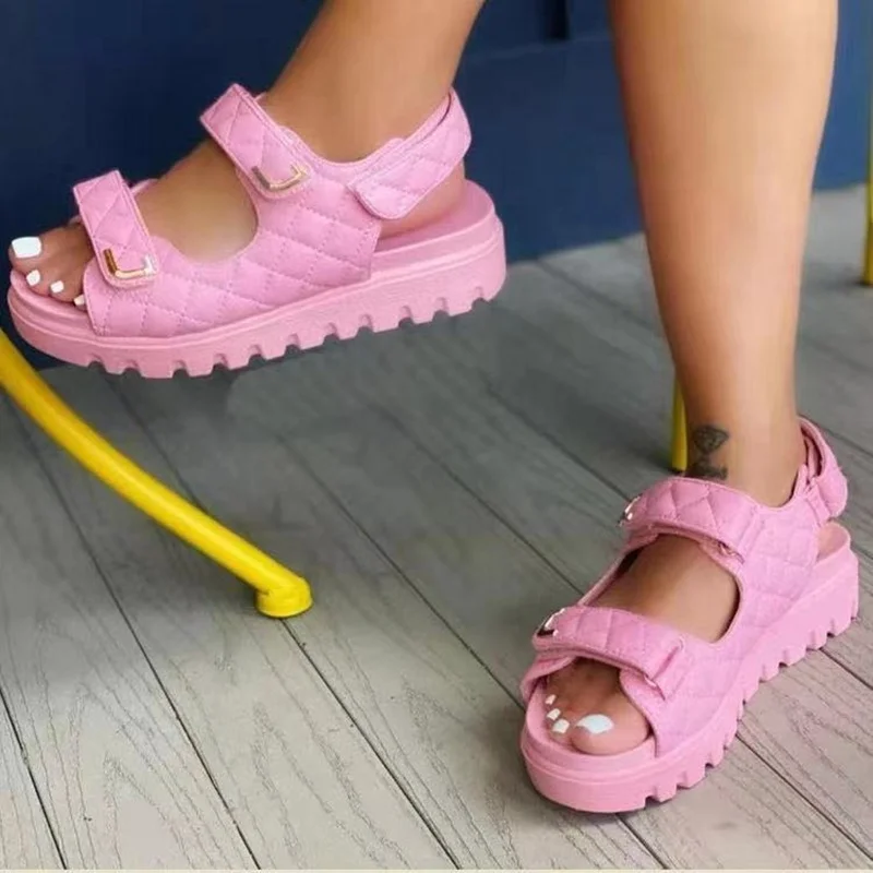 

Plaid Buckle Strap Sport Sandals Women Casual Shoes Summer Open Round Toe Anti-Slip Thick Sole Sandal Flat With Big Size 10.5, Black,white,green,brown