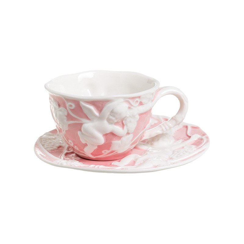 

New Product Hot Selling Blue Pink Ceramic Mug Ceramic Creative Angel Coffee Cup, Pink/blue