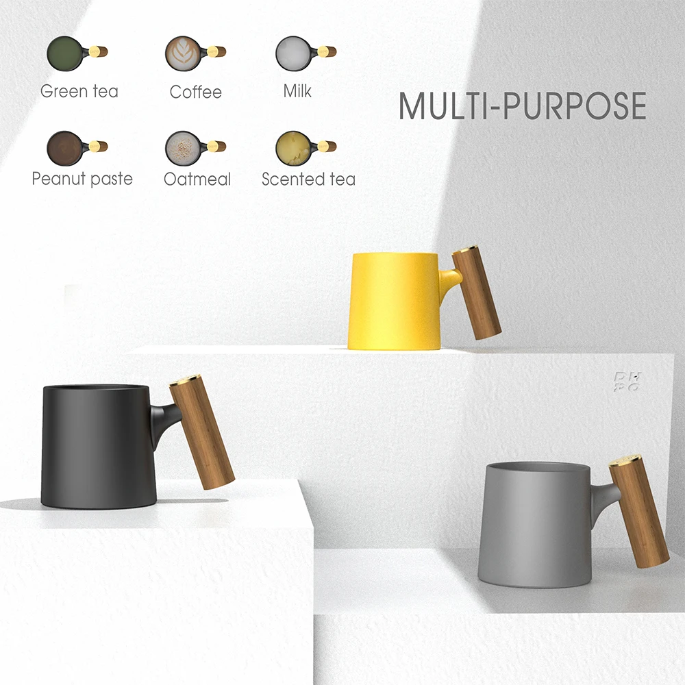 

DHPO 2021 nordic sublimation customer ceramic coffee mug supplier personalised luxury tea cup with wooden handle, Black, white, gray, red, blue, green, yellow