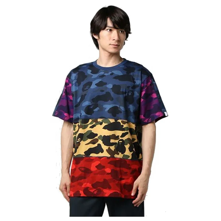 

2020 Men Camouflage Stitching Fashion Wild Explosion Street Sports Casual Loose Short Sleeved Bape T Shirt, Customized