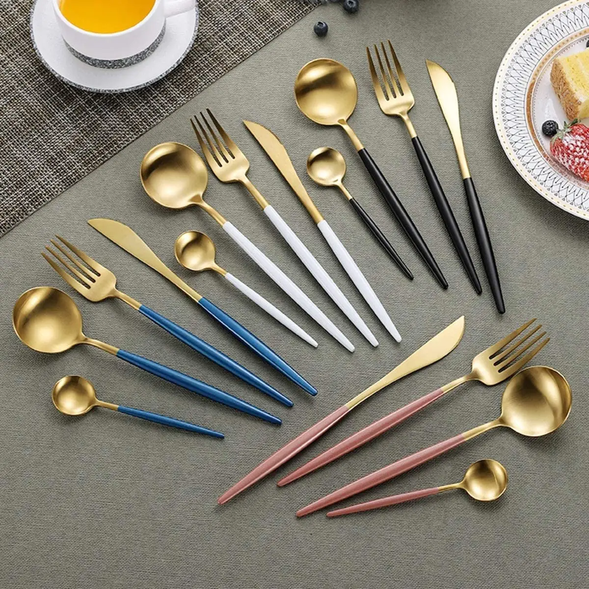 

18/10 Gold Tableware Cutlery Set silverware set stainless steel Dinnerware, Purple/blakc/pink/green/blue/white