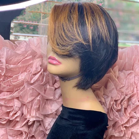 

Wholesale Short Human Hair Wig for Black Women Honey Blonde Ombre Pixie Short Cut Wig Human Hair Closure and Frontal