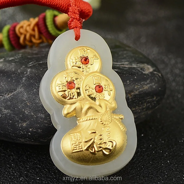 

Certified 4D Gold Inlaid Jade Hetian Jade Inlaid Gold Gem Fortune Bag Pendant For Men And Women Christmas Gifts